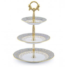 Этажерка 3-х ярусная  Chodov "Аристократ /Золотые листики на зелёном" / 211454