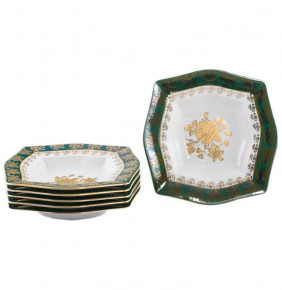 Набор тарелок 22,5 см 6 шт глубокие  Royal Czech Porcelain "Львов /Золотая роза /Зеленая" / 203883