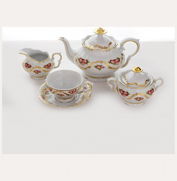 Чайный сервиз на 6 персон 15 предметов  Bohemia Porcelan Moritz Zdekauer 1810 s.r.o. &quot;Магнолия /Дикая роза&quot; / 071978