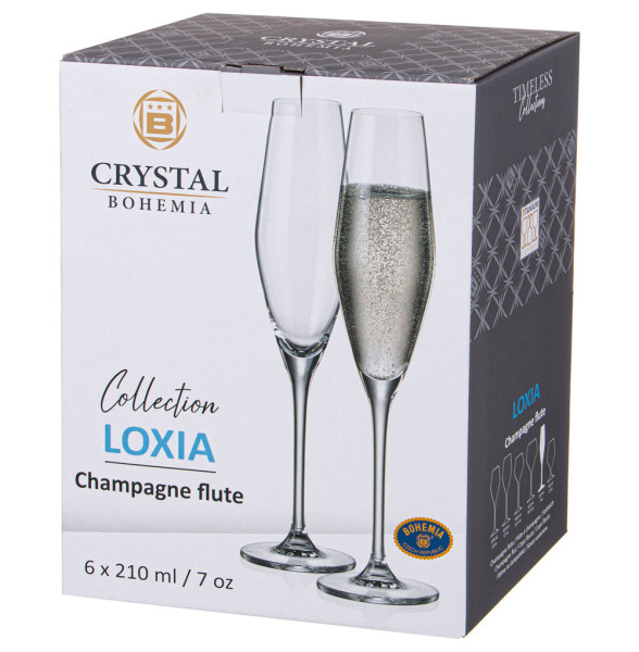 Бокалы для шампанского 210 мл 6 шт  Crystalite Bohemia &quot;Loxia /Локсия /Без декора&quot; / 286779