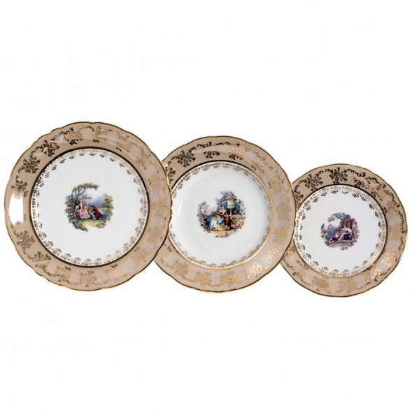 Набор тарелок 18 предметов (19, 23, 25 см)  Royal Czech Porcelain &quot;Фредерика /Барокко бежевое&quot; / 203600