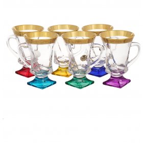 Кружки для горячих напитков 100 мл 6 шт н/н Crystalite Bohemia "Квадро /Цветочный узор /Разноцветное дно" / 234017