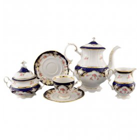 Кофейный сервиз на 6 персон 15 предметов (150 мл)  Leander &quot;Соната /Бледные цветы /Кобальт&quot; / 158305