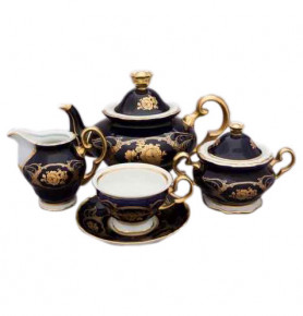 Чайный сервиз на 6 персон 15 предметов  Bohemia Porcelan Moritz Zdekauer 1810 s.r.o. "Анжелика /Золотые розы /Ультрамарин /Кобальт" / 027569