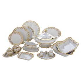 Столовый сервиз на 12 персон 49 предметов  Weimar Porzellan &quot;Кастэл /Золотой цветочный узор&quot; / 013072