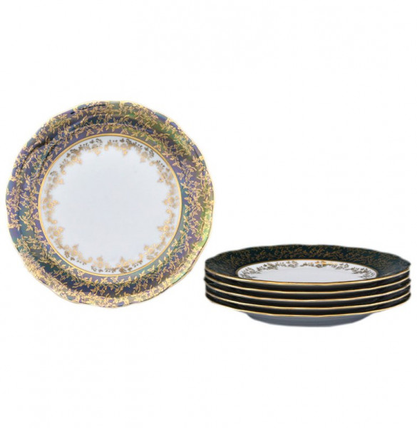 Набор тарелок 19 см 6 шт  Royal Czech Porcelain &quot;Фредерика /Зелёная /Золотые листики&quot; / 088746