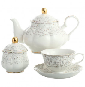 Чайный сервиз на 6 персон 14 предметов (без молочника)  Royal Classics "Вивьен /Мелкие цветочные веточки /золото" / 140035