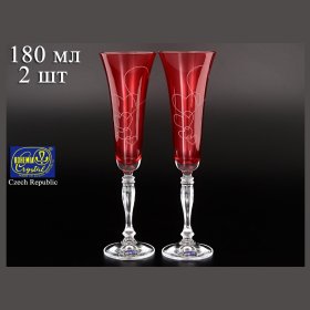 Бокалы для шампанского 180 мл 2 шт  Crystalex CZ s.r.o. &quot;Виктория /Свадебный /красный&quot; / 084091