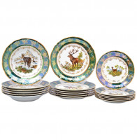 Набор тарелок 18 предметов (19, 23, 25 см)  МаМ декор "Фредерика /Охота зелёная" / 034073