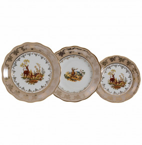 Набор тарелок 18 предметов (19, 23, 25 см)  Royal Czech Porcelain "Аляска /Охота бежевая" / 204877