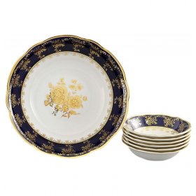 Набор салатников 7 предметов (23 см х 1 шт, 13 см х 6 шт)  Leander &quot;Мэри-Энн /Золотая роза /Кобальт&quot; / 157821