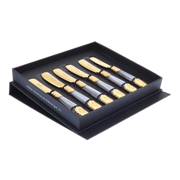 Столовые приборы 6 предметов Ножи для масла  Domus Design &quot;D&amp;D /Квин&quot; серые ручки с золотом / 230802