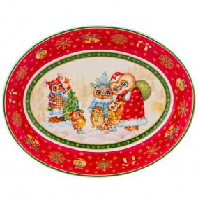 Блюдо 25 х 19,5 х 4,5 см овальное красное  LEFARD "Новогодняя сказка /Совы" / 225167