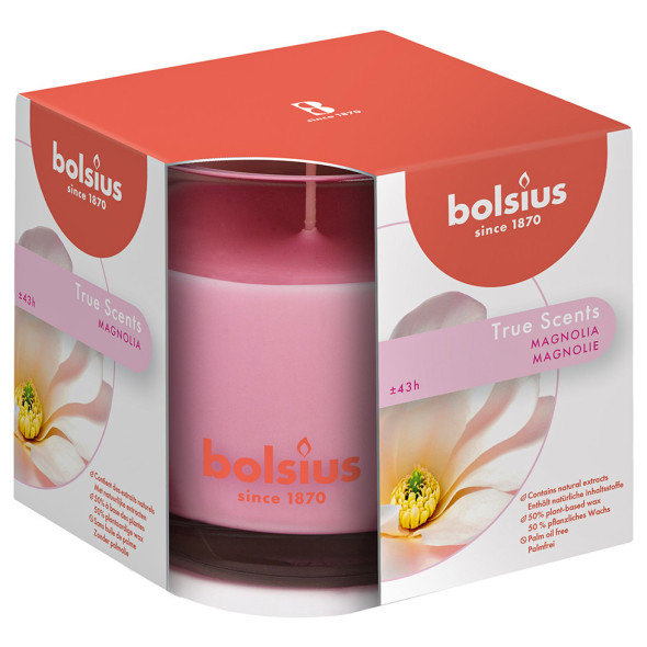 Свеча ароматическая 9,5 х 9,5 см в стекле &quot;True scents /Магнолия /Bolsius&quot; (время горения 43 ч)  / 278305