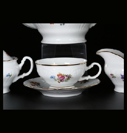 Набор чайных пар 230 мл 6 шт низкие  Bohemia Porcelan Moritz Zdekauer 1810 s.r.o. &quot;Лиана /Весенний букет /отводка золото&quot; / 049490