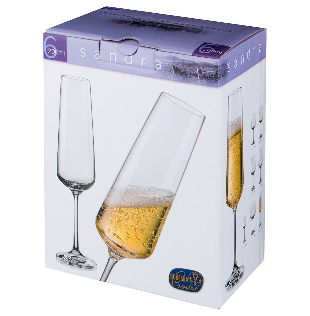 Бокалы для шампанского 200 мл 6 шт  Crystalex CZ s.r.o. &quot;Сандра /Чёрные&quot; / 199202