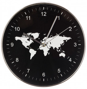 Часы настенные 30 см кварцевые черные  LEFARD "WORLD MAP" / 197439