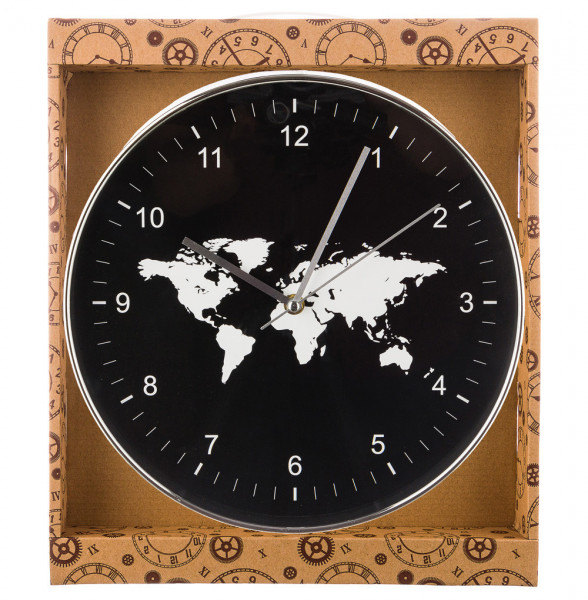 Часы настенные 30 см кварцевые черные  LEFARD &quot;WORLD MAP&quot; / 197439