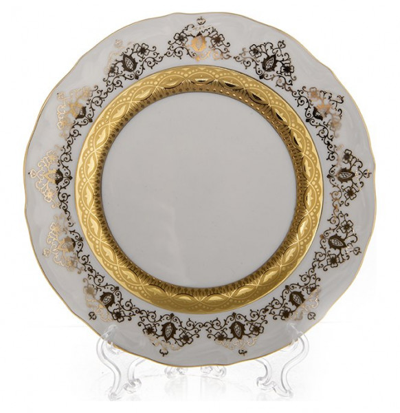 Набор тарелок 19 см 6 шт  Bavarian Porcelain &quot;Мария-Тереза /Белая /Золотой орнамент с лентой&quot; / 103894