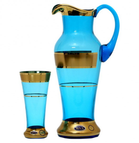 Набор для воды 7 предметов (кувшин 1,5 л + 6 стаканов) синый  Star Crystal &quot;Иксовка /Матовая полоса золото&quot; SC / 137251