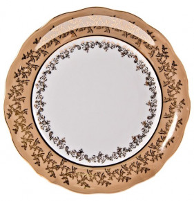 Набор тарелок 24 см 6 шт  Bavarian Porcelain "Мария-Тереза /Бежевая /Золотые листики" / 012152