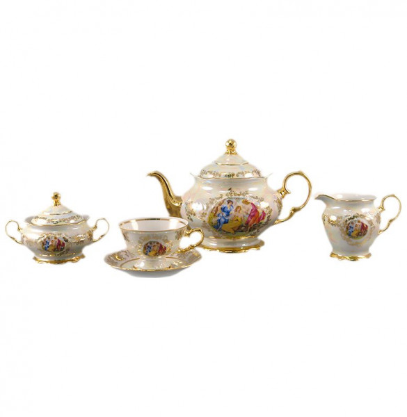 Чайный сервиз на 6 персон 15 предметов  Royal Czech Porcelain &quot;Фредерика /Мадонна перламутр&quot; / 204754