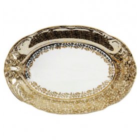 Блюдо 33 см овальное Roman Lidicky "Фредерика /Золотые листики на бежевом" / 167800