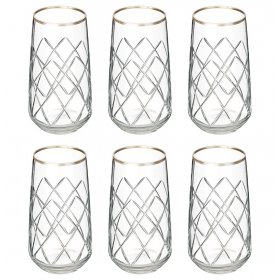 Стаканы для воды 480 мл 6 шт  DECORES &quot;Крупная сетка /Отводка золото&quot; / 313456
