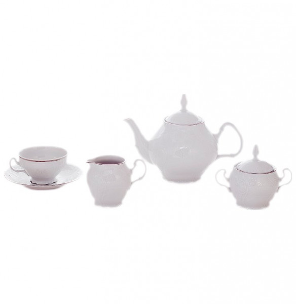 Чайный сервиз на 6 персон 15 предметов  Thun &quot;Бернадотт /Платиновый узор&quot; (чайник с дыр, чашка бол. ручка) / 099358