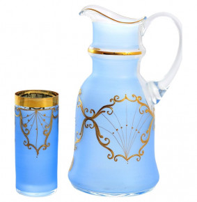 Набор для воды 7 предметов (кувшин + 6 стаканов по 300 мл) голубой  Bohemia "Королевский /Лепка синяя" E-S / 134738