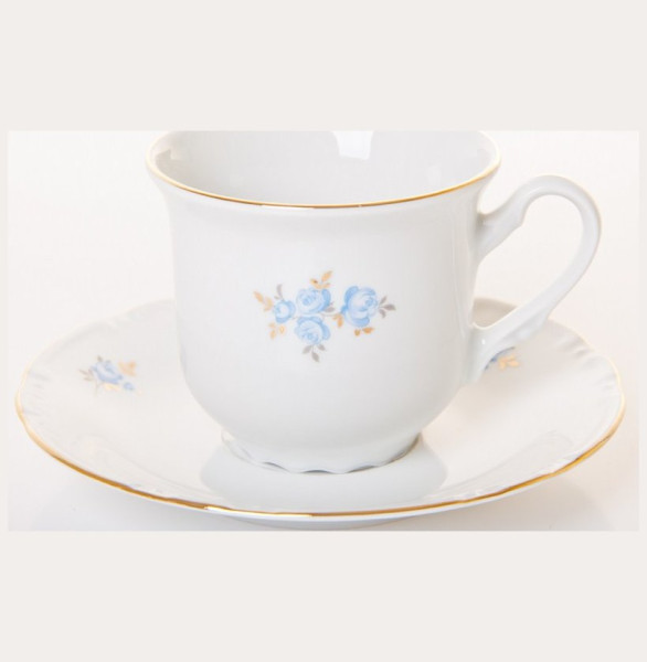 Чайный сервиз на 6 персон 15 предметов  Thun &quot;Констанция /Голубые розы /золото&quot; / 051206