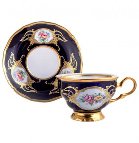 Набор чайных пар 220 мл 6 шт  Bohemia Porcelan Moritz Zdekauer 1810 s.r.o. "Анжелика /Цветы /Кобальт" / 033812