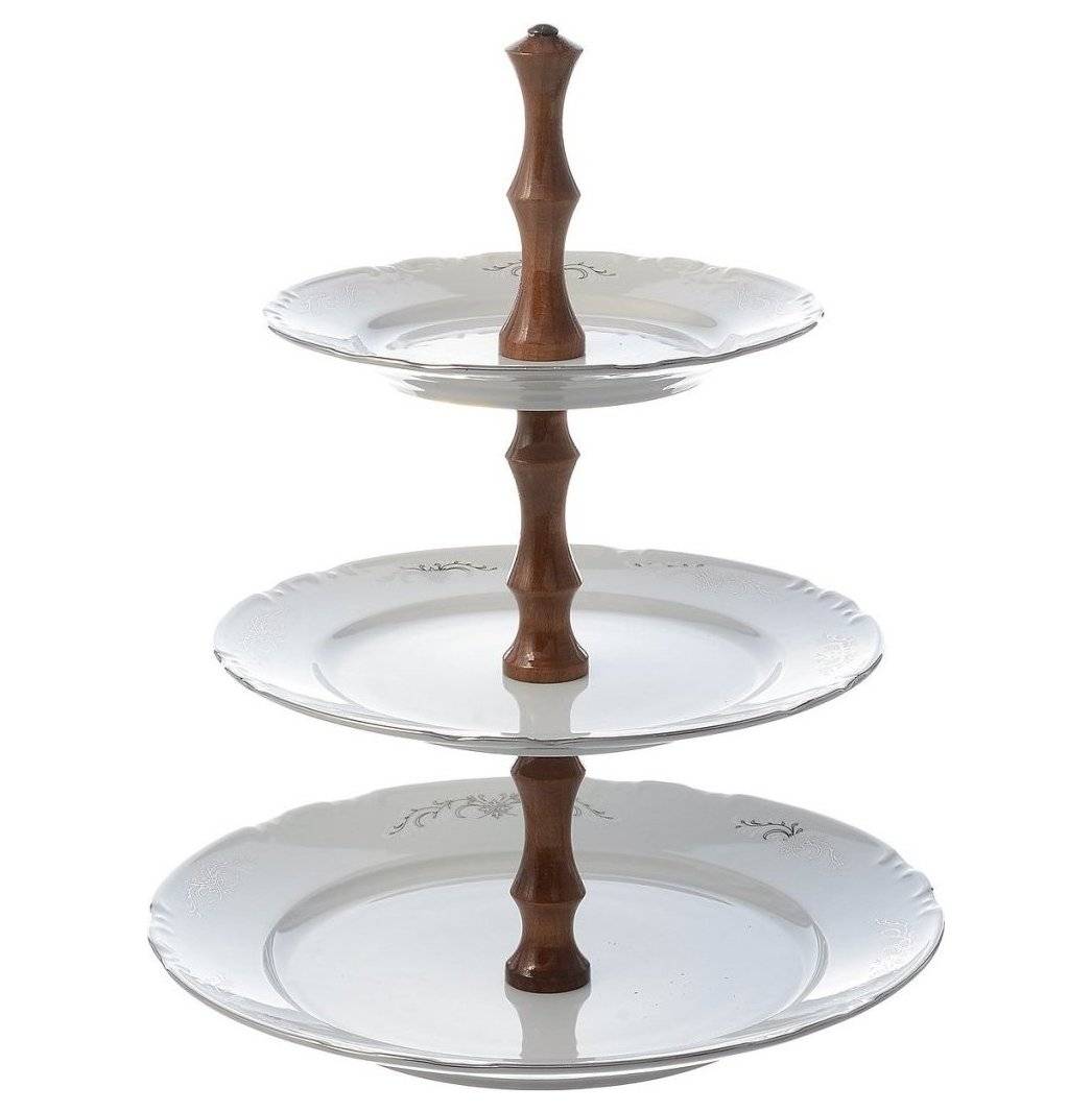 Этажерка 3-х ярусная  Thun "Констанция /Серый орнамент /отводка платина"  / 006295 в Санкт-Петербурге