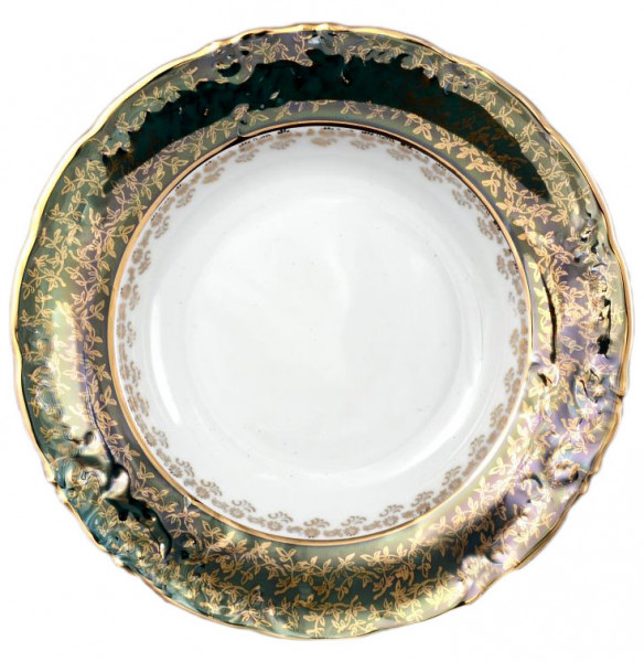 Набор тарелок 23 см 6 шт глубокие  МаМ декор &quot;Мария-Луиза /Зелёная с золотыми листиками&quot; M-D / 034031