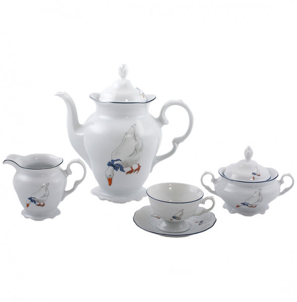 Кофейный сервиз на 6 персон 15 предметов  Royal Czech Porcelain &quot;Аляска /Гуси&quot; / 203683