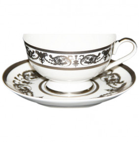 Набор чайных пар 200 мл 6 шт  Bavarian Porcelain "Александрия /Платиновый узор на белом" / 070322