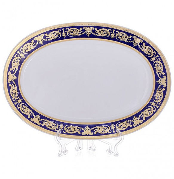 Блюдо 24 см овальное  Bavarian Porcelain &quot;Александрия /Золотой узор на синем&quot; / 070700