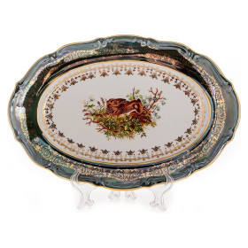 Блюдо 33 см овальное  Bavarian Porcelain &quot;Мария-Тереза /Охота зелёная&quot; / 091951