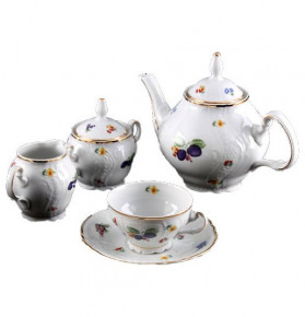 Чайный сервиз на 6 персон 15 предметов  Thun "Бернадотт /Сливы" (чашка 205 мл, блюдца 15 см) / 123973