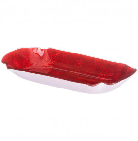 Блюдо 18 см прямоугольное красное  LEFARD "Новогодний калейдоскоп /Снежинки" / 268491