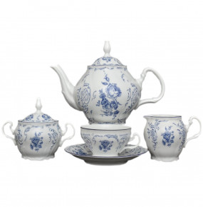 Чайный сервиз на 6 персон 15 предметов  Thun "Бернадотт /Синие розы" (чашка 220 мл, блюдце 15 см) / 030454