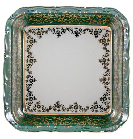 Салатник 16 см квадратный  Royal Czech Porcelain &quot;Офелия /Зелёная /Золотые листики&quot; / 203817
