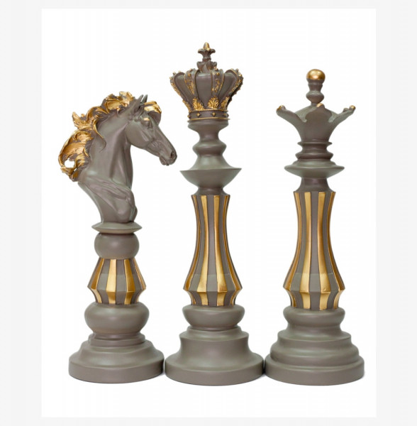 Набор статуэток 3 шт (39 x 12/36 x 12/34 x 14 см) серый  O.M.S. Collection &quot;Шахматы&quot; / 294532