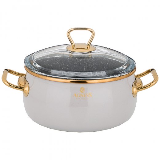 Кастрюля 18 см с крышкой эмалированная 2,4 л антипригарное мраморное покрытие серая  Agness "agness /тюдор" / 206406 — 