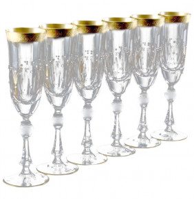 Бокалы для шампанского 200 мл 6 шт  Kvetna "Джесси /Золото и Стразы" / 001225