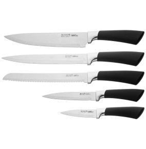 Набор кухонных ножей 6 предметов на пластиковой подставке чёрные Agness / 341635