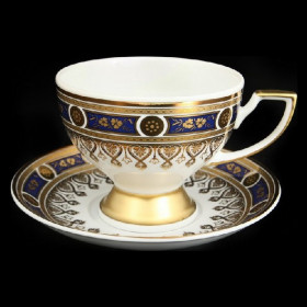 Набор чайных пар 170 мл 6 шт  Bohemia Porcelan Moritz Zdekauer 1810 s.r.o. &quot;Аннетта /Синяя /Золотой орнамент&quot; / 088903