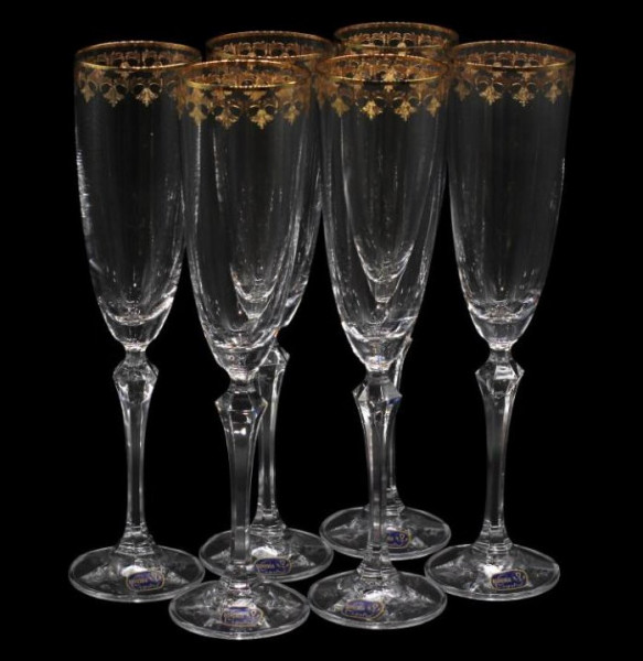 Бокалы для шампанского 200 мл 6 шт  Crystalex CZ s.r.o. &quot;Элизабет /Королевская лилия /Отводка золото&quot; / 140144