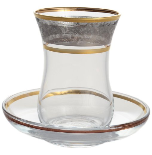 Армуды для чая 120 мл 6 шт с блюдцами  Crystalite Bohemia "Цветочный узор на платине" V-D / 128478 — 