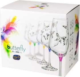 Бокалы для белого вина 350 мл 6 шт  Crystalex CZ s.r.o. &quot;Сандра /Бабочки /Ассорти&quot; / 246787